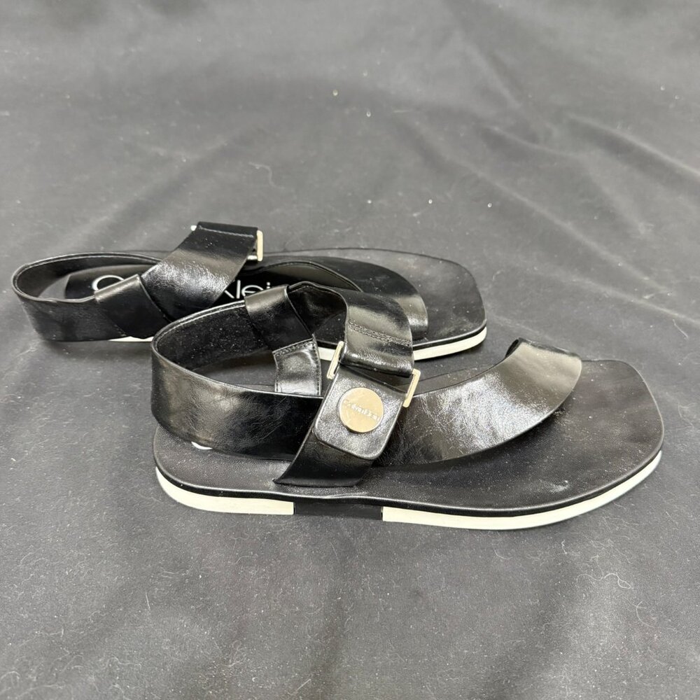 Calvin Klein Women's Rikki Flat Sandal - Black/White - Size 8